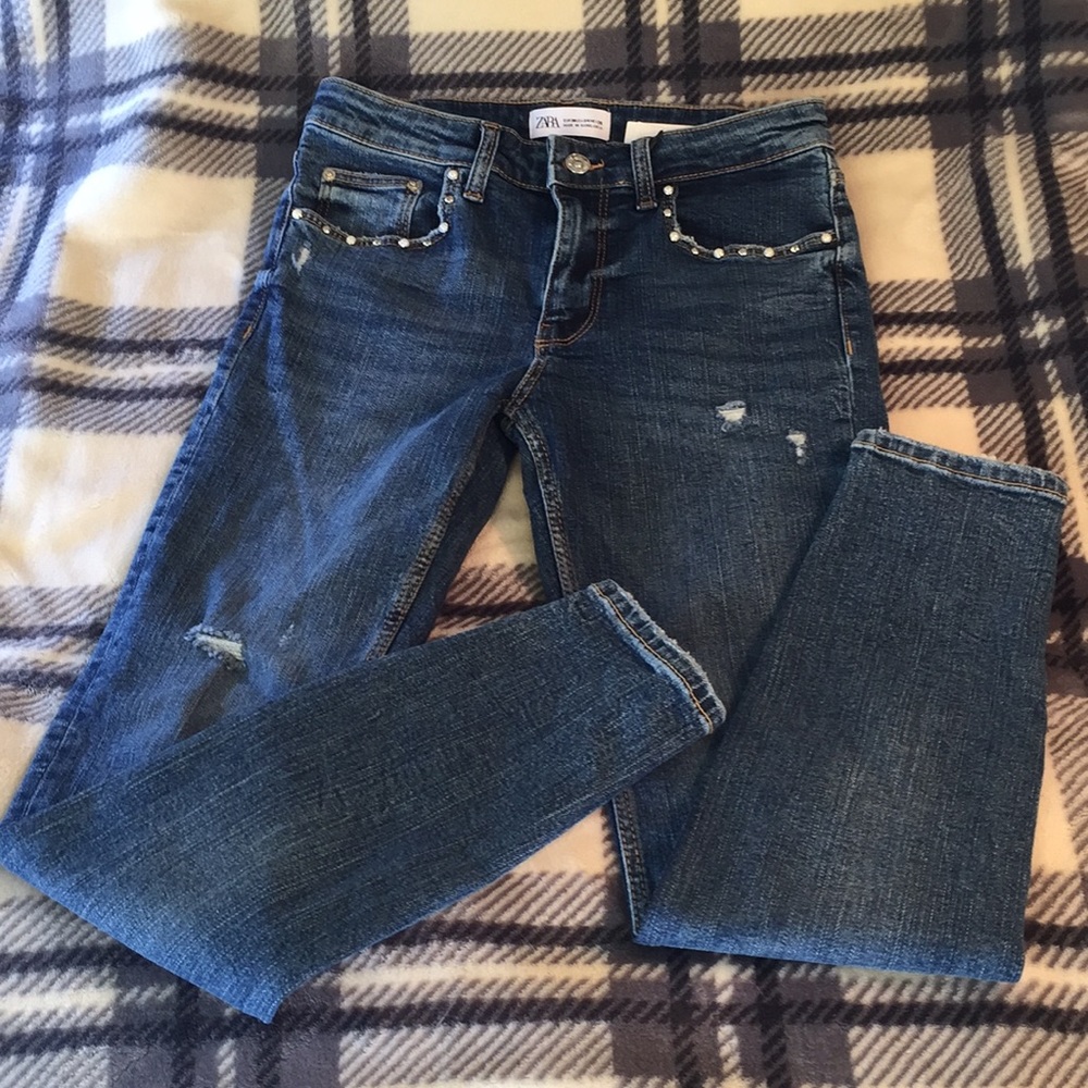 NWT Zara Mid Rise Skinny‎ Pearl Pocket Jeans Sz 4